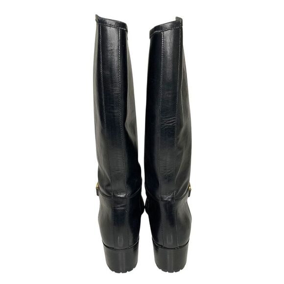 Gucci Tall Black Leather Pull On Riding Boots Size 7.5 Chunky Block Heel - Picture 8 of 12